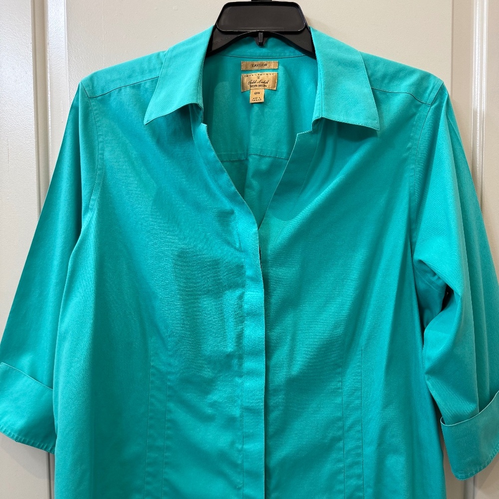 Investments Gold Label Women's 3/4 Sleeve Teal Green size 18w button down